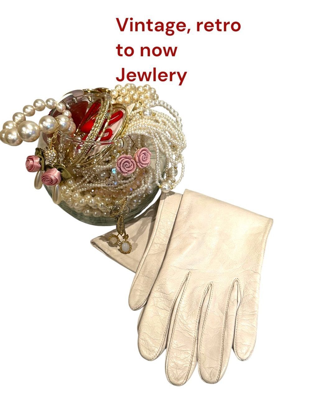 Estate vintage to now an array of Pearl & Pink Rose  with Ivory Leather Gloves